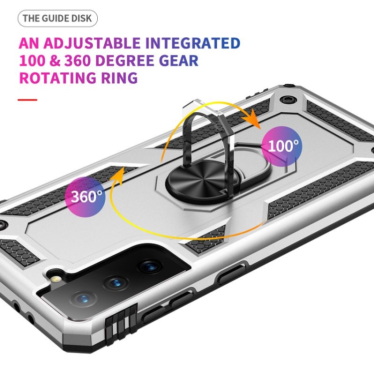  Samsung Galaxy S21 FE Skal Shockproof Hybrid Ring Silver - Teknikhallen.se