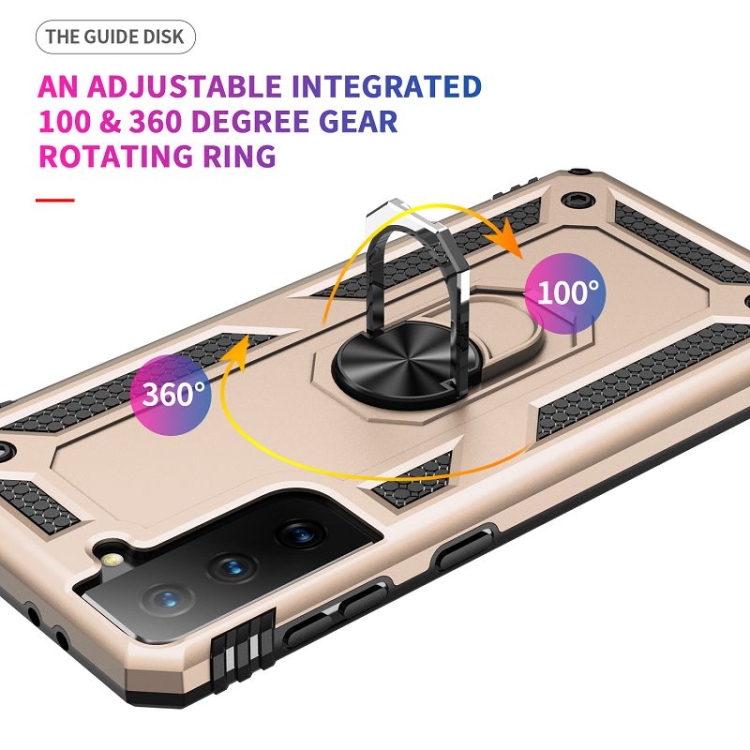  Samsung Galaxy S21 FE Skal Shockproof Hybrid Ring Guld - Teknikhallen.se