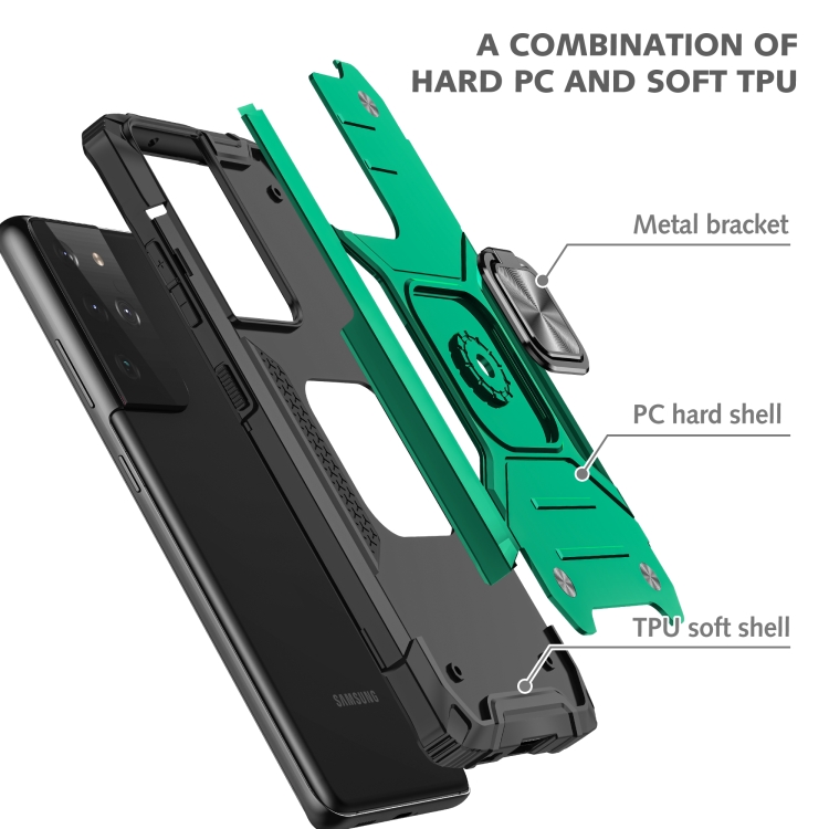  Samsung Galaxy S21 FE Skal Armor Hybrid Ring Grön - Teknikhallen.se