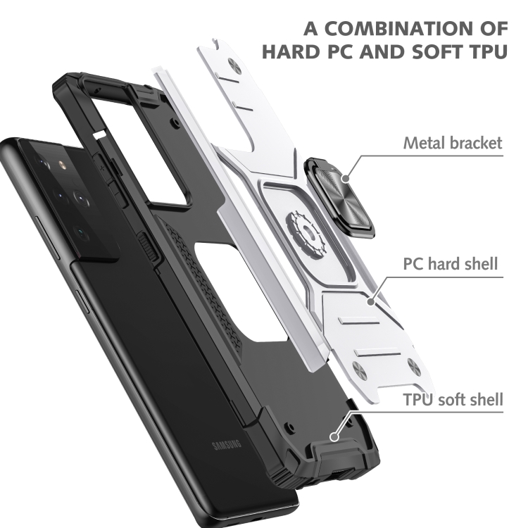  Samsung Galaxy S21 FE Skal Armor Hybrid Ring Silver - Teknikhallen.se