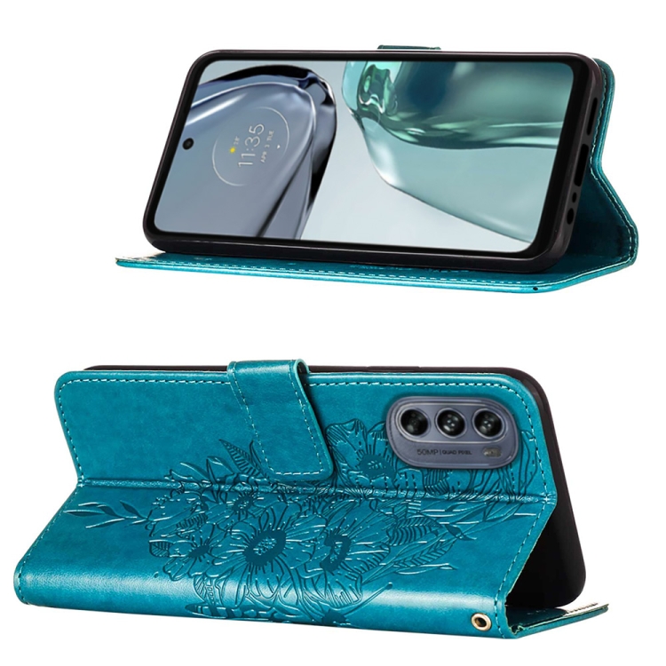  Motorola Moto G62 5G Fodral Med Fjäril Tryck Blå - Teknikhallen.se