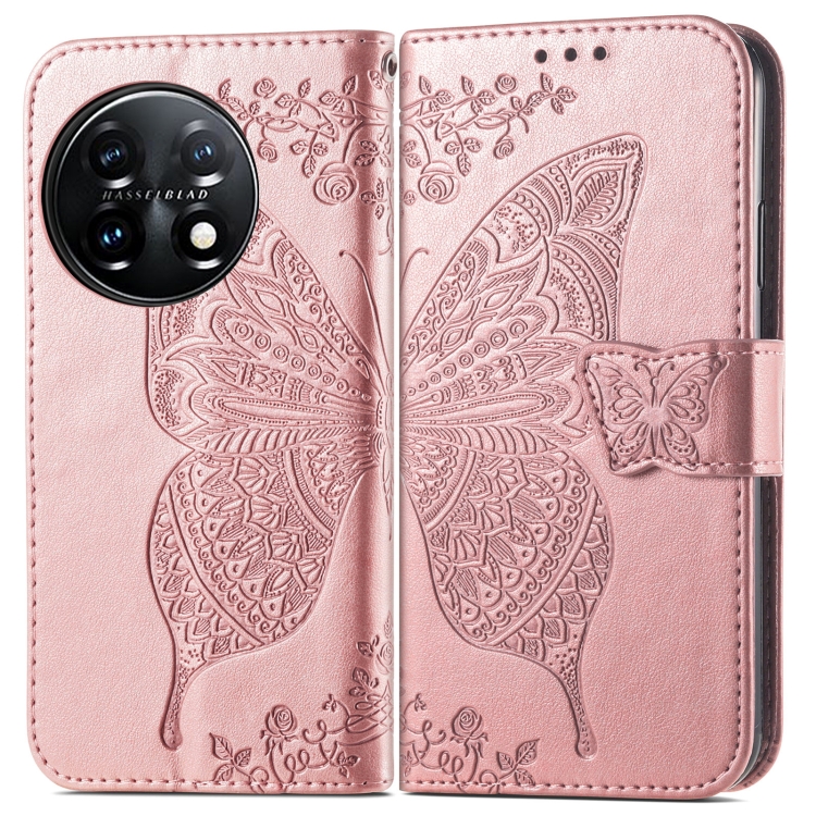  OnePlus 11 5G Fodral Butterfly Läder Roséguld - Teknikhallen.se