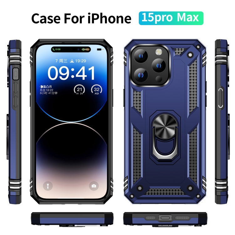  iPhone 15 Pro Max Skal Shockproof Armor Ring Blå - Teknikhallen.se