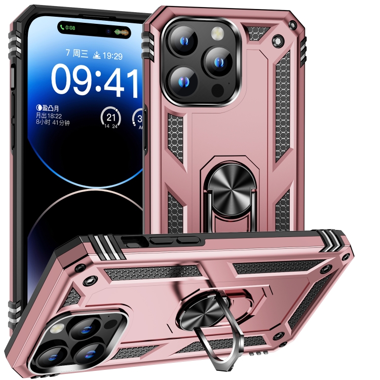  iPhone 15 Pro Max Skal Shockproof Armor Ring Roséguld - Teknikhallen.se