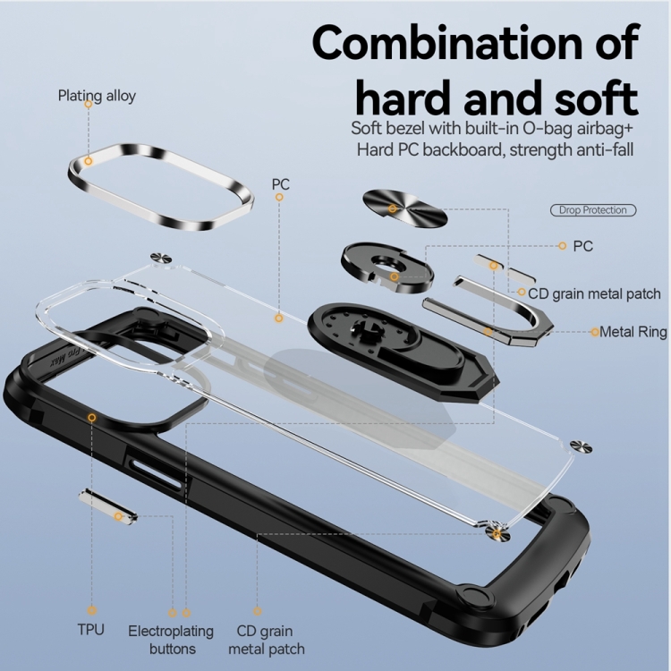  iPhone 15 Pro Skal Shockproof Armor Ring Svart - Teknikhallen.se