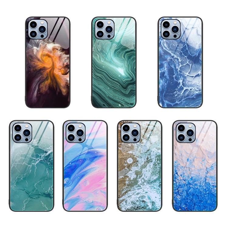  iPhone 15 Pro Skal Marmor Hrdat Glas Ocean Waves - Teknikhallen.se