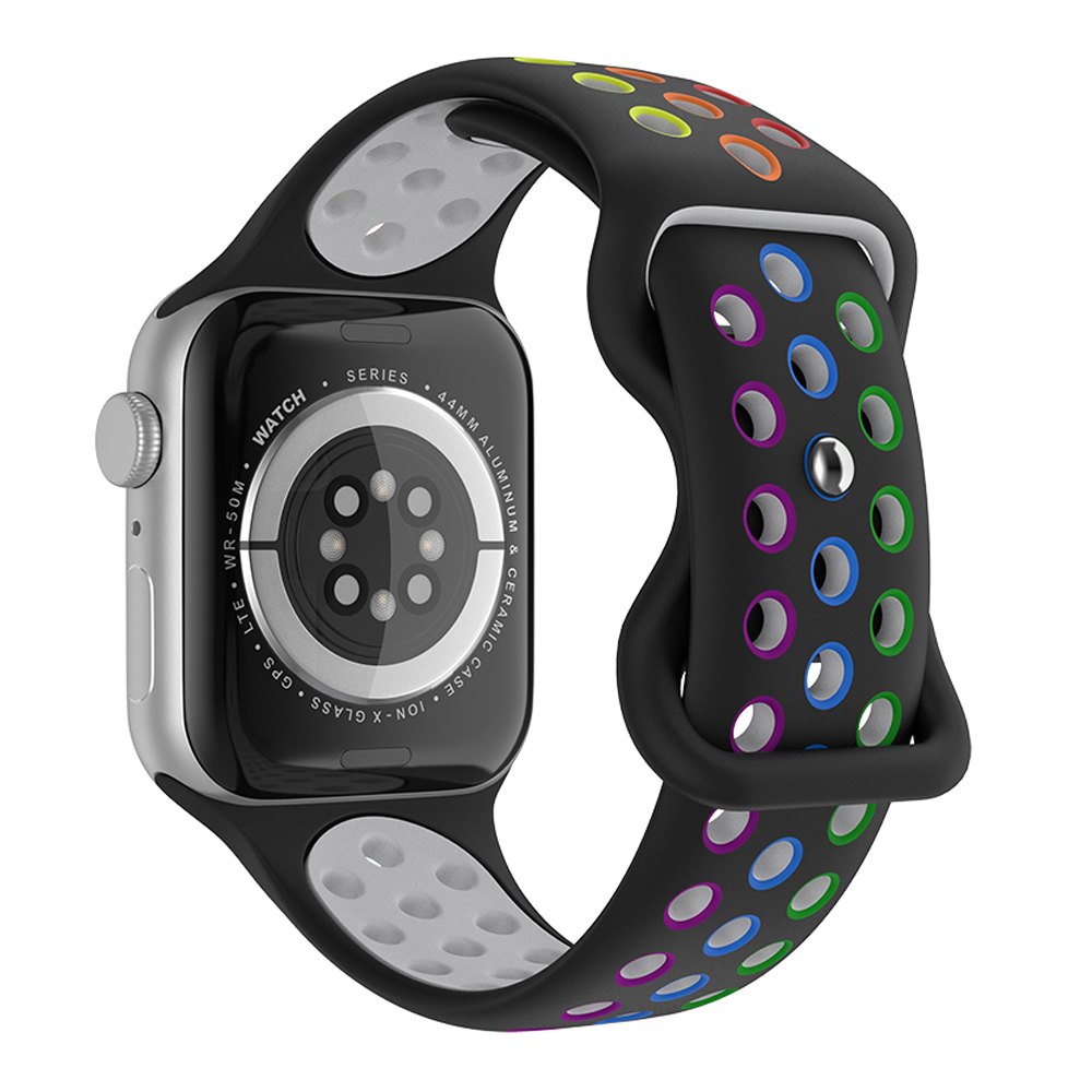 ColorPop Sportarmband Dual-Color Apple Watch 41/40/38 mm (M/L) Svart/Rainbow - Teknikhallen.se