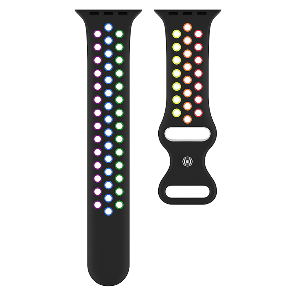 ColorPop Sportarmband Dual-Color Apple Watch 41/40/38 mm (M/L) Svart/Rainbow - Teknikhallen.se