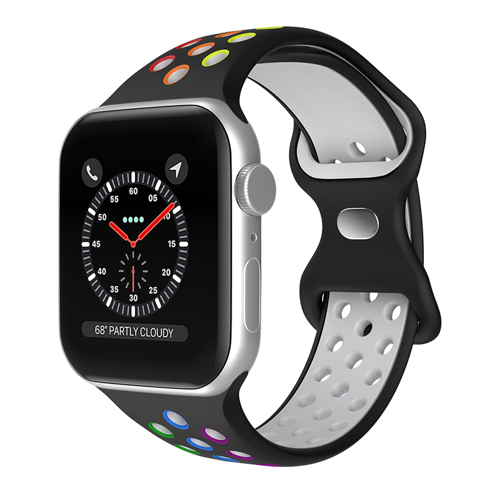 ColorPop Sportarmband Dual-Color Apple Watch 41/40/38 mm (S/M) Svart/Rainbow - Teknikhallen.se