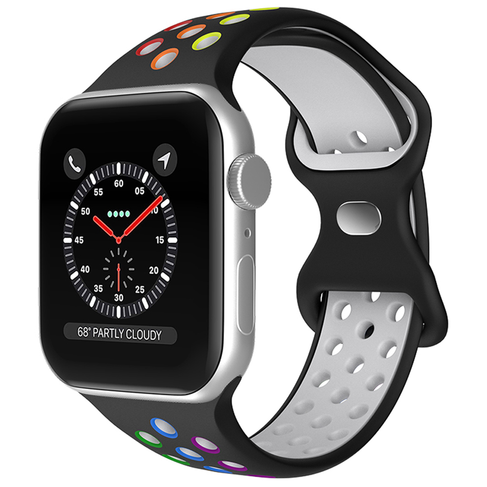 ColorPop Sportarmband Dual-Color Apple Watch 42/44/45/49 mm (M/L) Svart/Rainbow - Teknikhallen.se