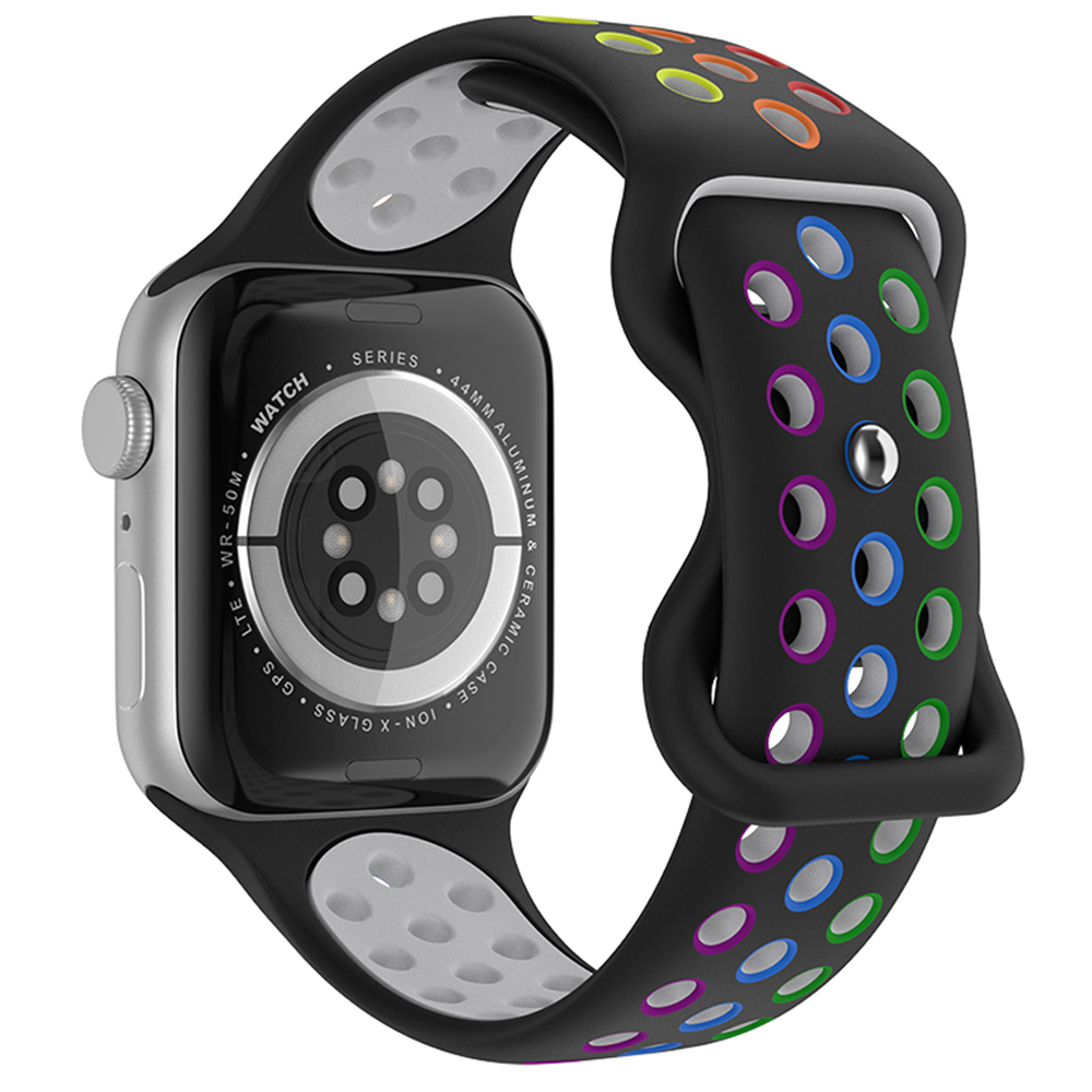 ColorPop Sportarmband Dual-Color Apple Watch 42/44/45/49 mm (M/L) Svart/Rainbow - Teknikhallen.se