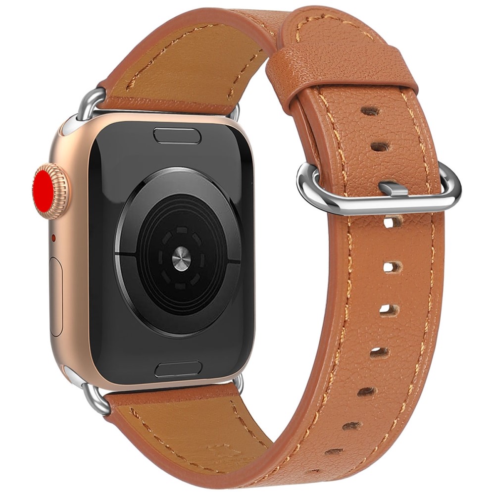  Äkta Läder Armband Apple Watch 42/44/45/49 mm Brun - Teknikhallen.se