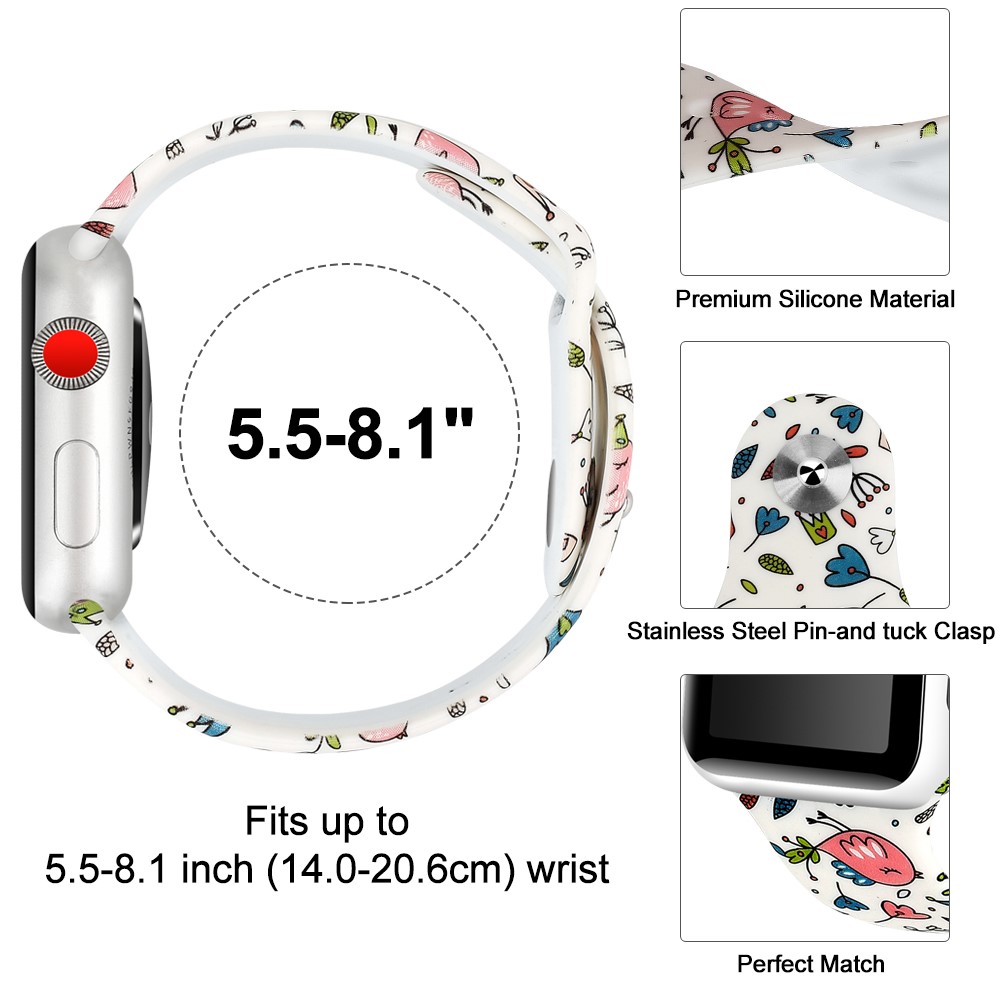  Silikon Armband Apple Watch 42/44/45/49 mm Fglar/Blommor - Teknikhallen.se