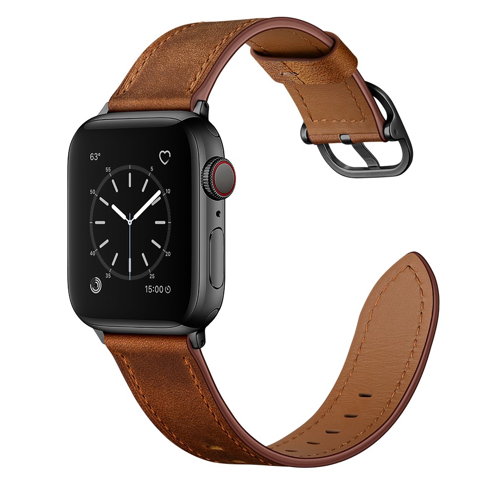  Äkta Läder Armband Apple Watch 41/40/38 mm - Brun - Teknikhallen.se