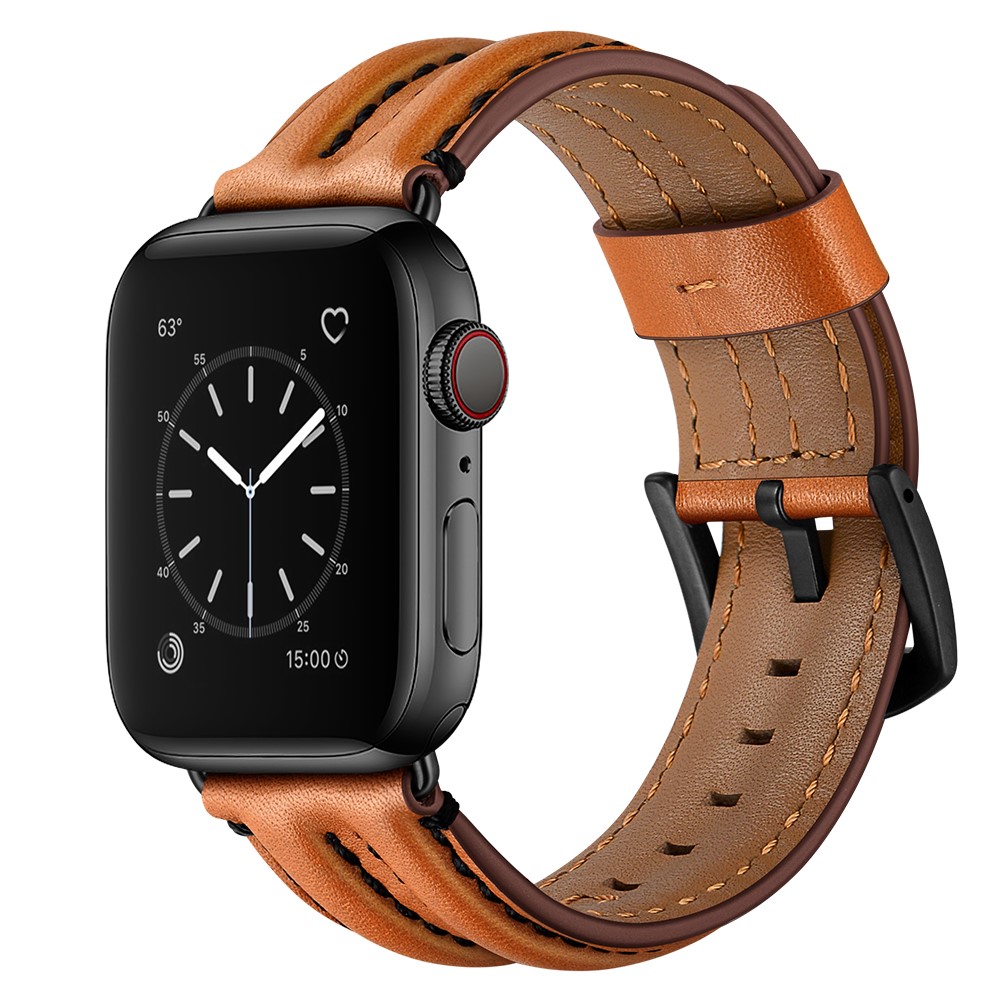  Äkta Läder Armband Apple Watch 42/44/45/49 mm Brun - Teknikhallen.se