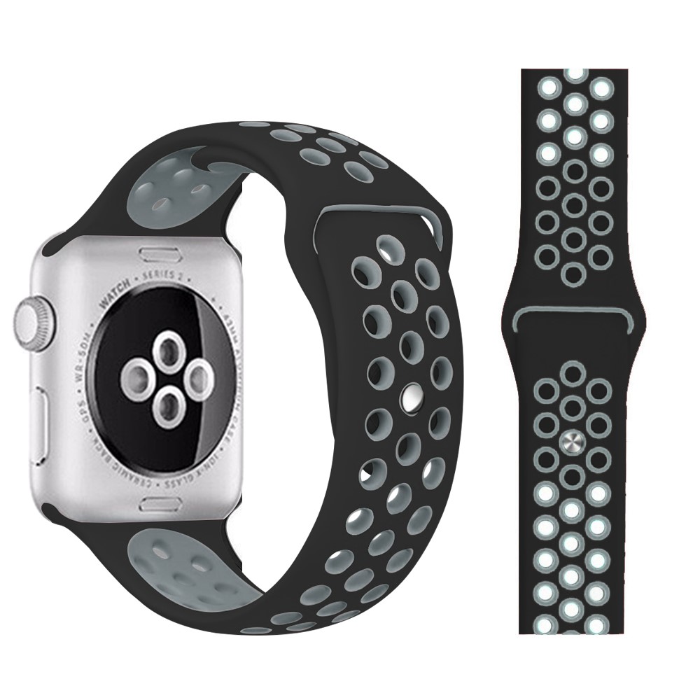  Ihligt Silikon Armband Apple Watch 41/40/38 mm (M/L) - Svart/Gr - Teknikhallen.se