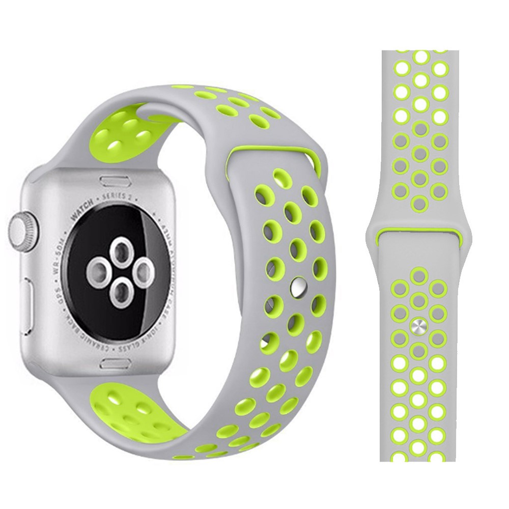  Ihligt Silikon Armband Apple Watch 41/40/38 mm (M/L) - Gr/Fluorescent Grn - Teknikhallen.se