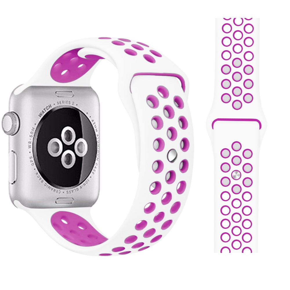  Ihåligt Silikon Armband Apple Watch 41/40/38 mm (M/L) - Vit/Lila - Teknikhallen.se