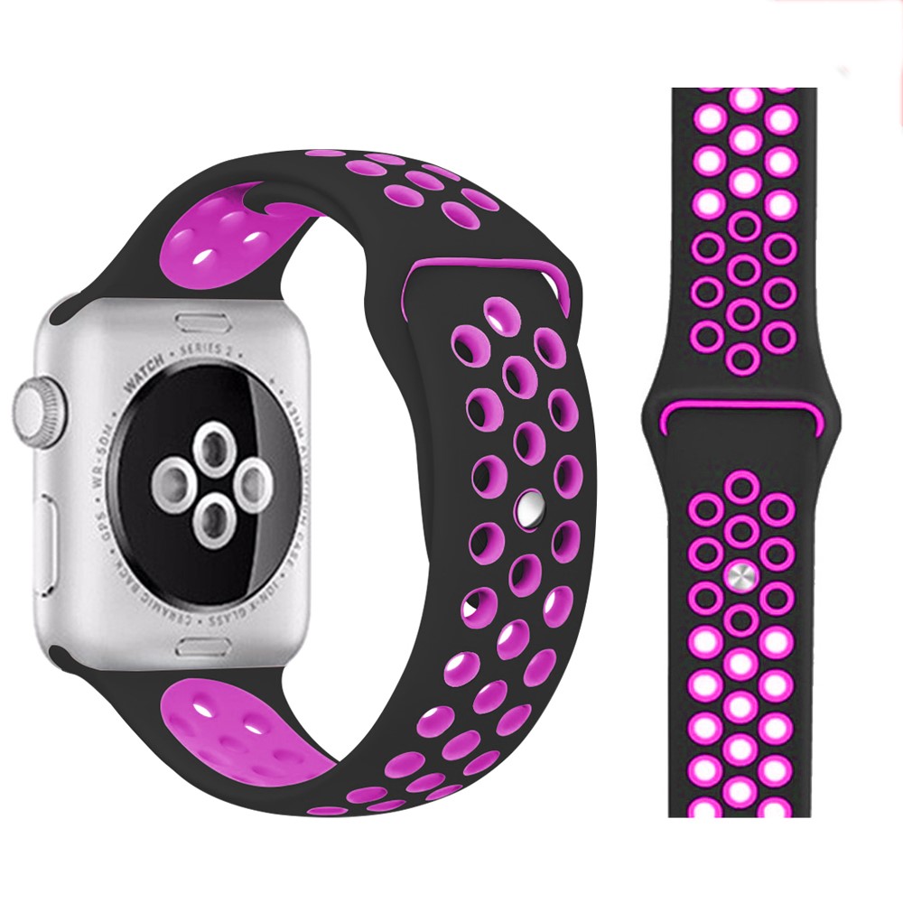  Ihligt Silikon Armband Apple Watch 41/40/38 mm (M/L) - Svart/Lila - Teknikhallen.se