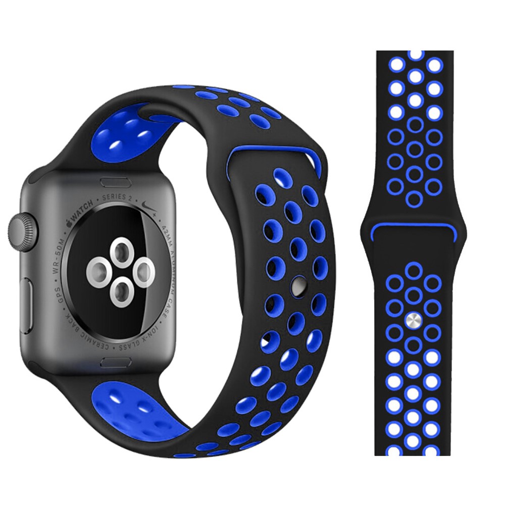  Ihligt Silikon Armband Apple Watch 41/40/38 mm (M/L) - Svart/Bl - Teknikhallen.se