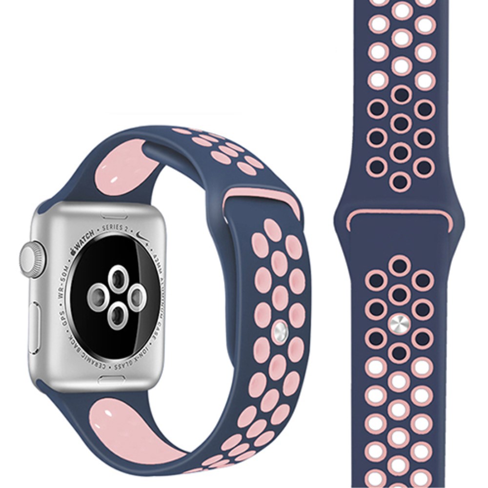  Ihligt Silikon Armband Apple Watch 41/40/38 mm (M/L) - Mrk Bl/Rosa - Teknikhallen.se
