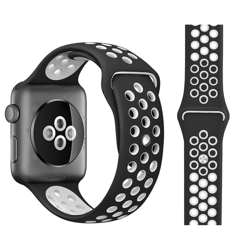  Ihligt Silikon Armband Apple Watch 41/40/38 mm (M/L) - Svart/Vit - Teknikhallen.se
