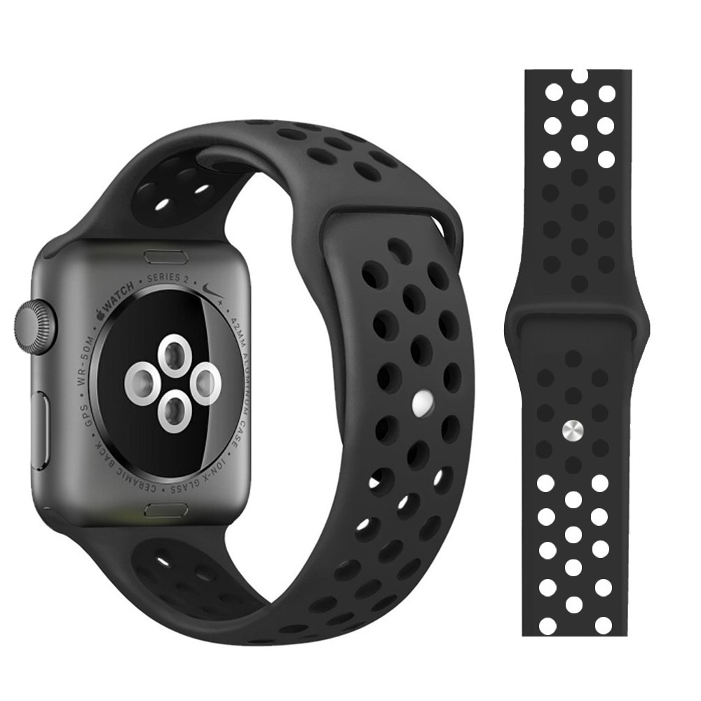  Ihligt Silikon Armband Apple Watch 41/40/38 mm (M/L) - Svart - Teknikhallen.se