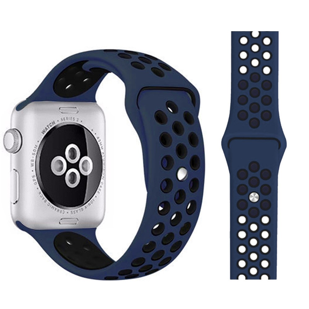  Ihligt Silikon Armband Apple Watch 41/40/38 mm (M/L) - Mrk Bl/Svart - Teknikhallen.se