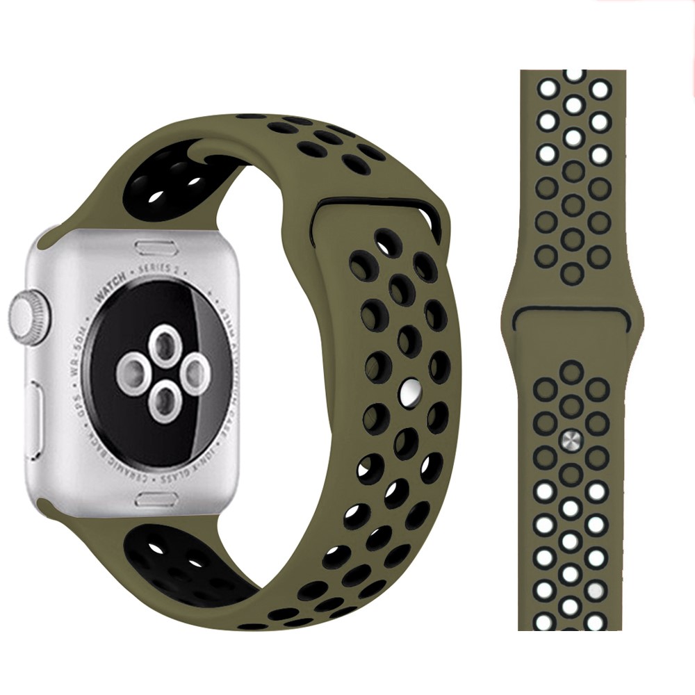  Ihligt Silikon Armband Apple Watch 41/40/38 mm (M/L) - Grn/Svart - Teknikhallen.se