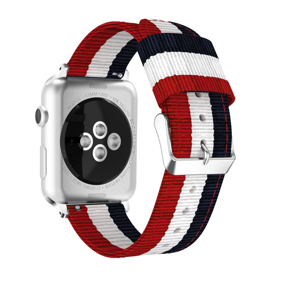  Nylon Armband Med Vertikal Design Apple Watch 42/44/45/49 mm Blå/Vit/Röd - Teknikhallen.se