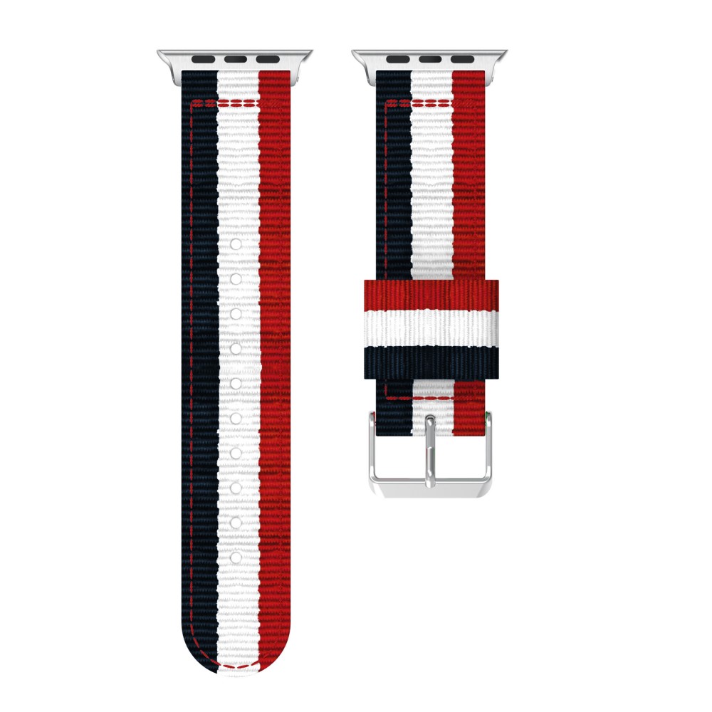  Nylon Armband Med Vertikal Design Apple Watch 42/44/45/49 mm Blå/Vit/Röd - Teknikhallen.se