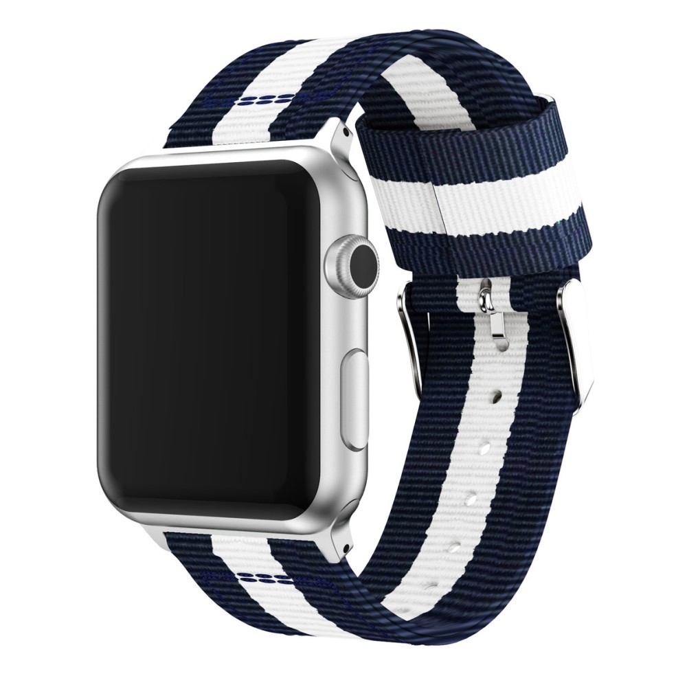  Nylon Armband Med Vertikal Design Apple Watch 42/44/45/49 mm Blå/Vit - Teknikhallen.se