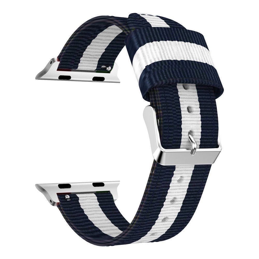  Nylon Armband Med Vertikal Design Apple Watch 42/44/45/49 mm Blå/Vit - Teknikhallen.se