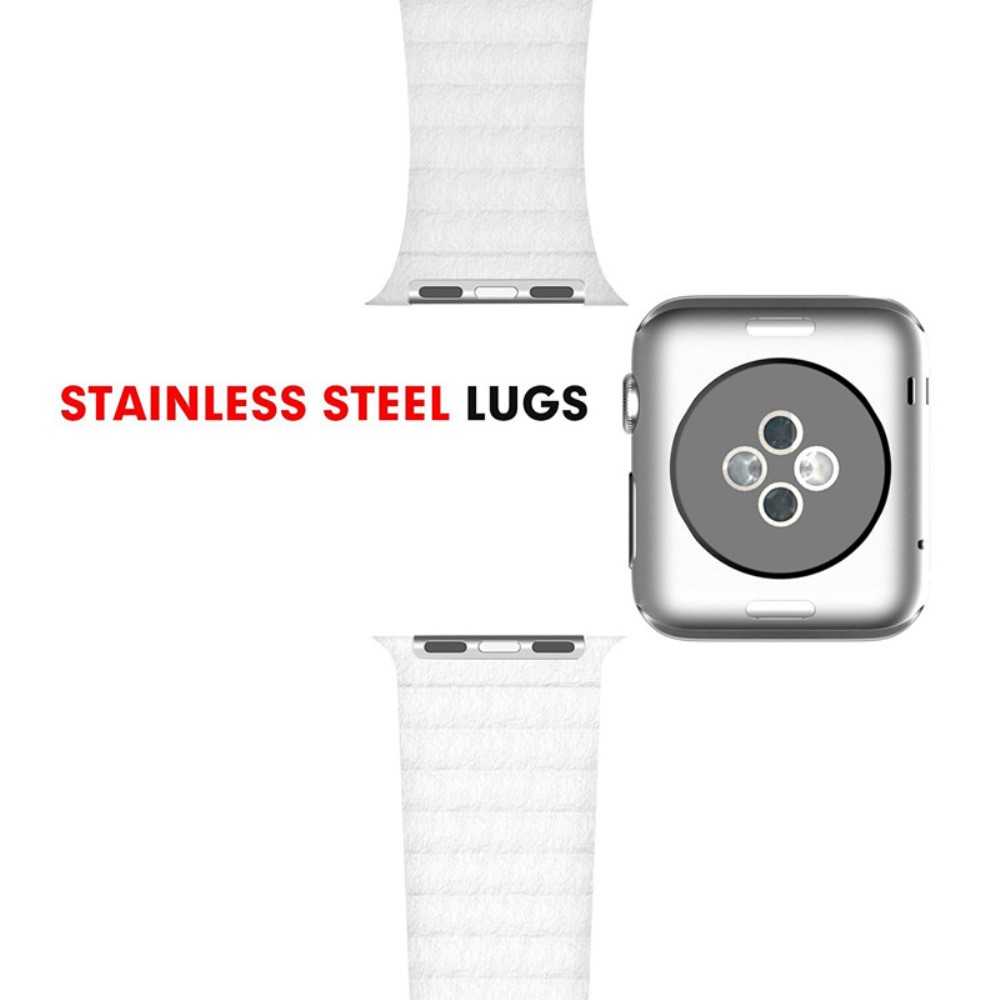  Magnetisk Loop Armband I Äkta Läder Apple Watch 44/42 mm Vit - Teknikhallen.se