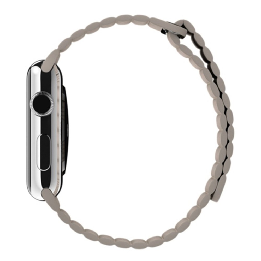  Magnetisk Loop Armband I Äkta Läder Apple Watch 44/42 mm Beige - Teknikhallen.se