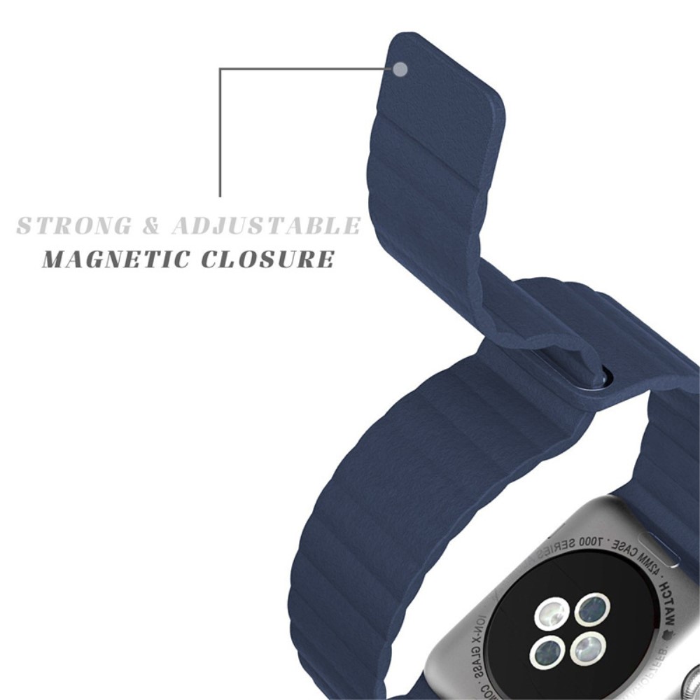  Magnetisk Loop Armband I Äkta Läder Apple Watch 44/42 mm Mörk Blå - Teknikhallen.se