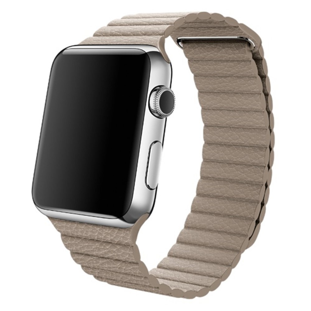  Magnetisk Loop Armband I kta Lder Apple Watch 40/38 mm - Beige - Teknikhallen.se