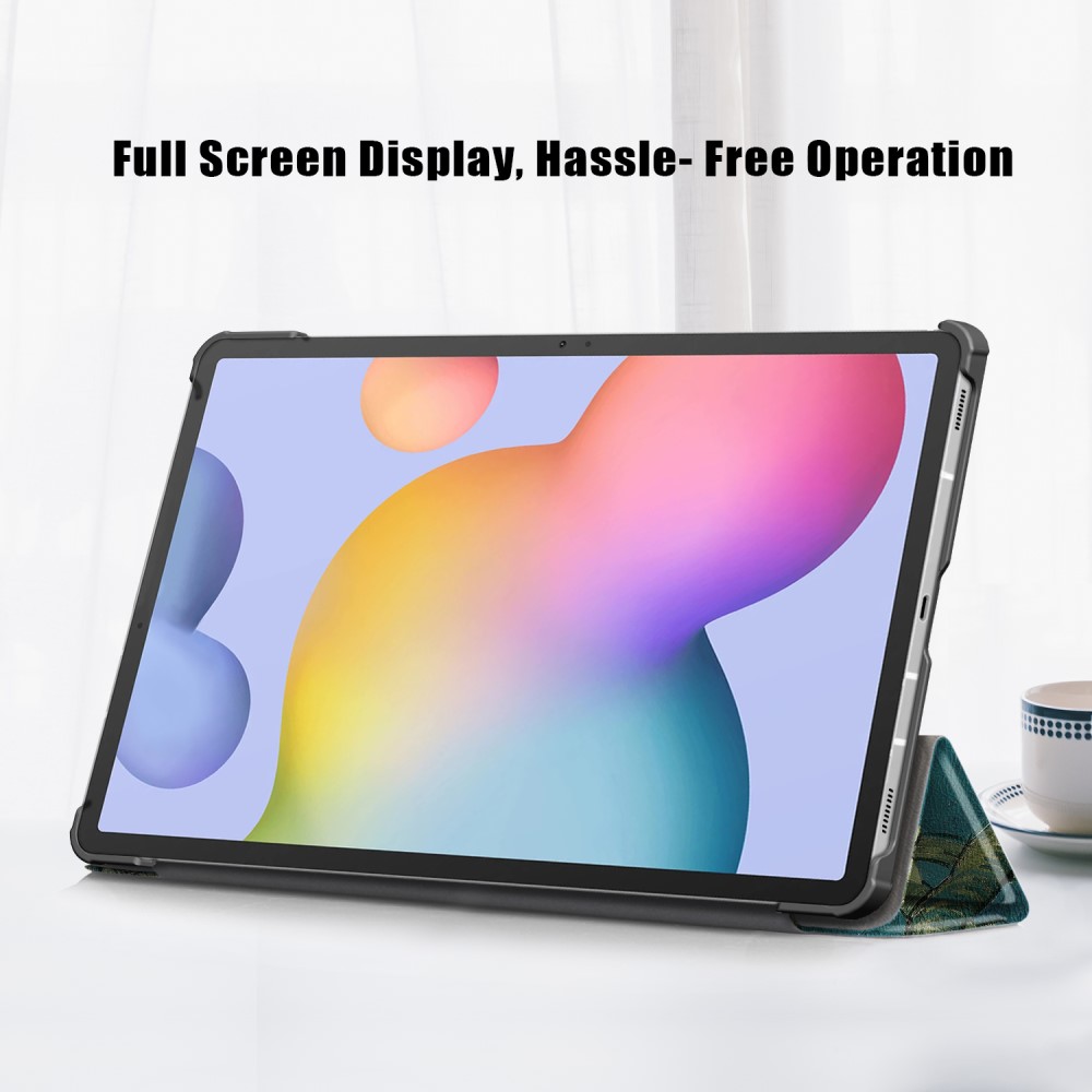  Galaxy Tab S7 FE/S7 Plus/S8 Plus Tri-Fold Lder Fodral Peach Blossom - Teknikhallen.se