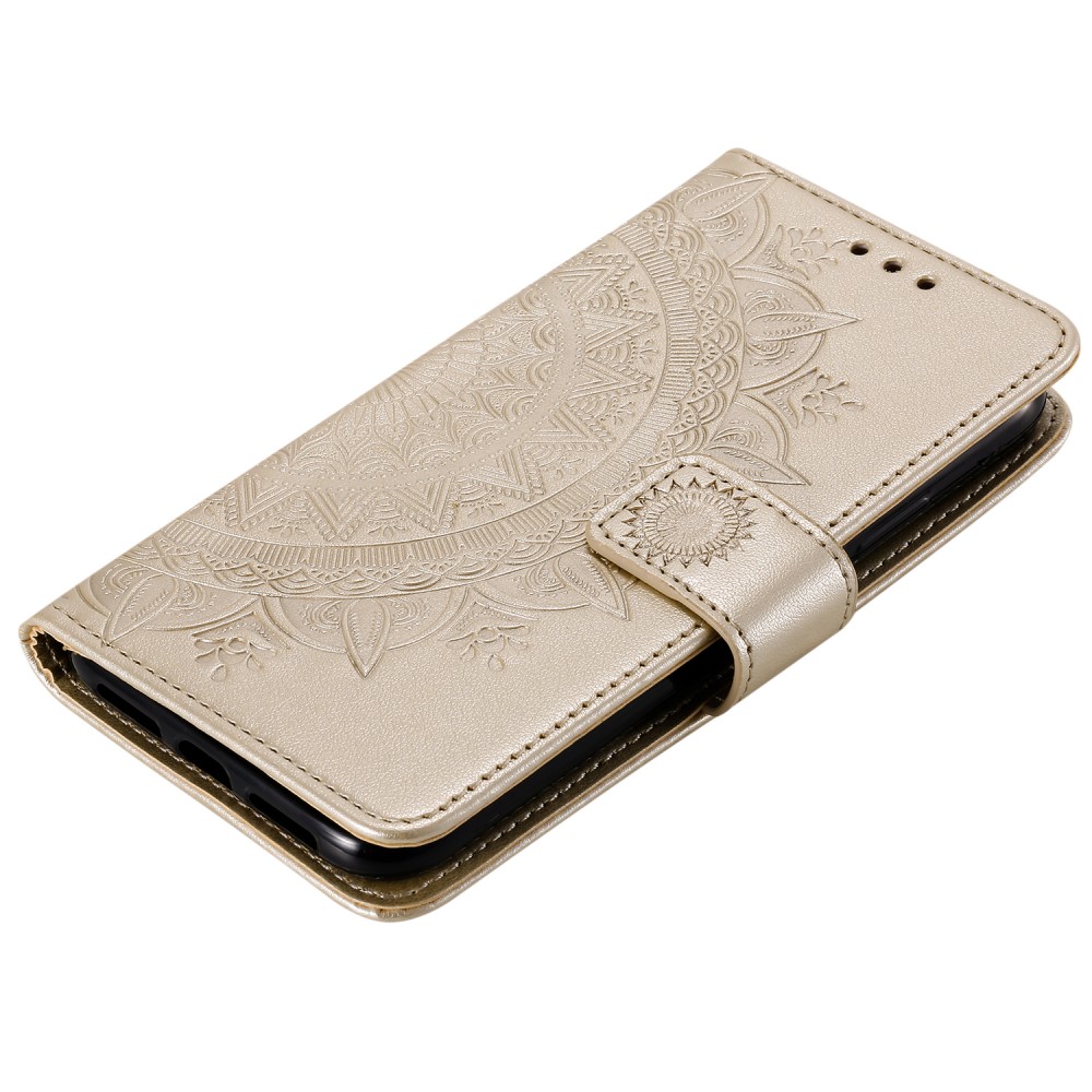  iPhone 13 - Tryckt Mandala Läder Fodral - Guld - Teknikhallen.se