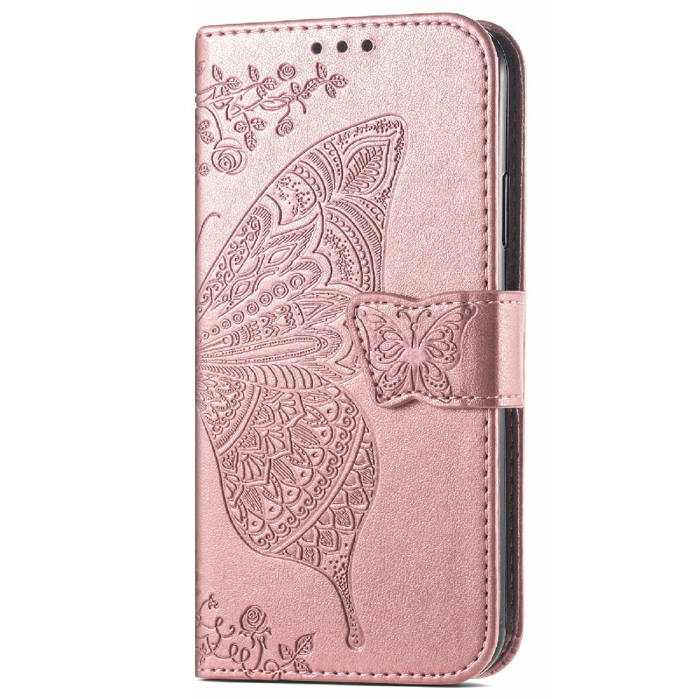  iPhone 13 - Butterfly Print Lder Fodral - Rosguld - Teknikhallen.se