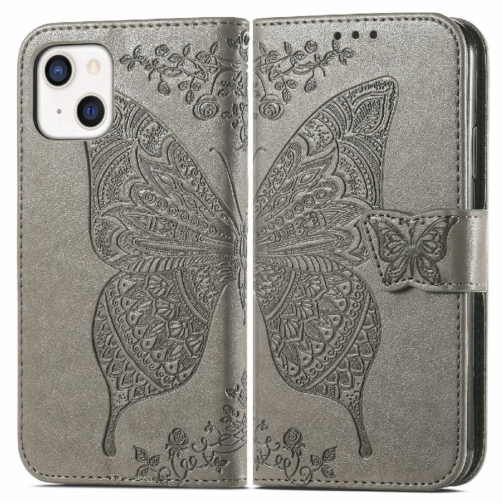  iPhone 13 - Butterfly Print Lder Fodral - Gr - Teknikhallen.se