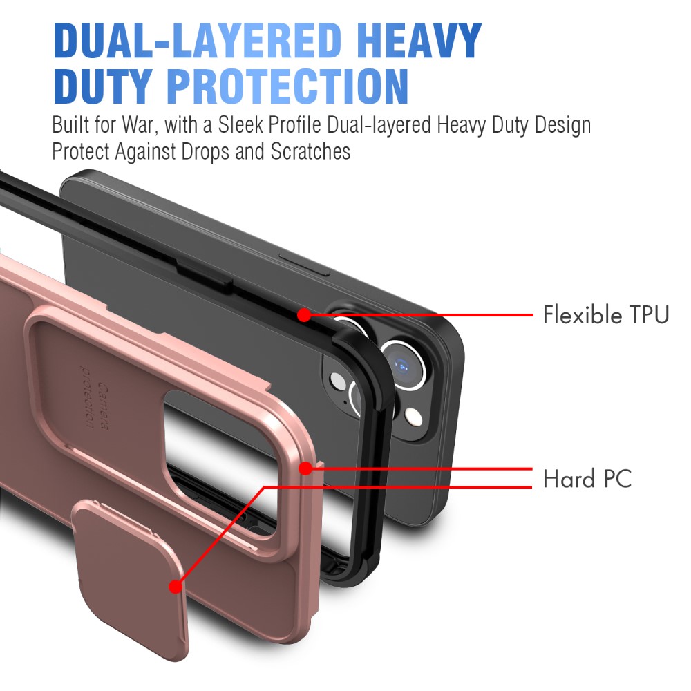  iPhone 13 - Hybrid Shockproof CamShield Skal - Rosguld - Teknikhallen.se