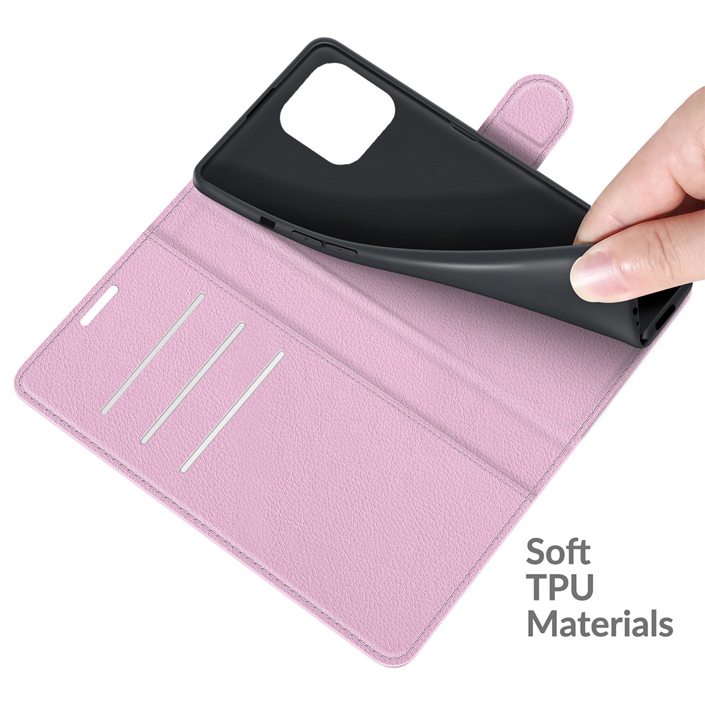  iPhone 13 Pro - Litchi Lder Fodral - Ljus Rosa - Teknikhallen.se