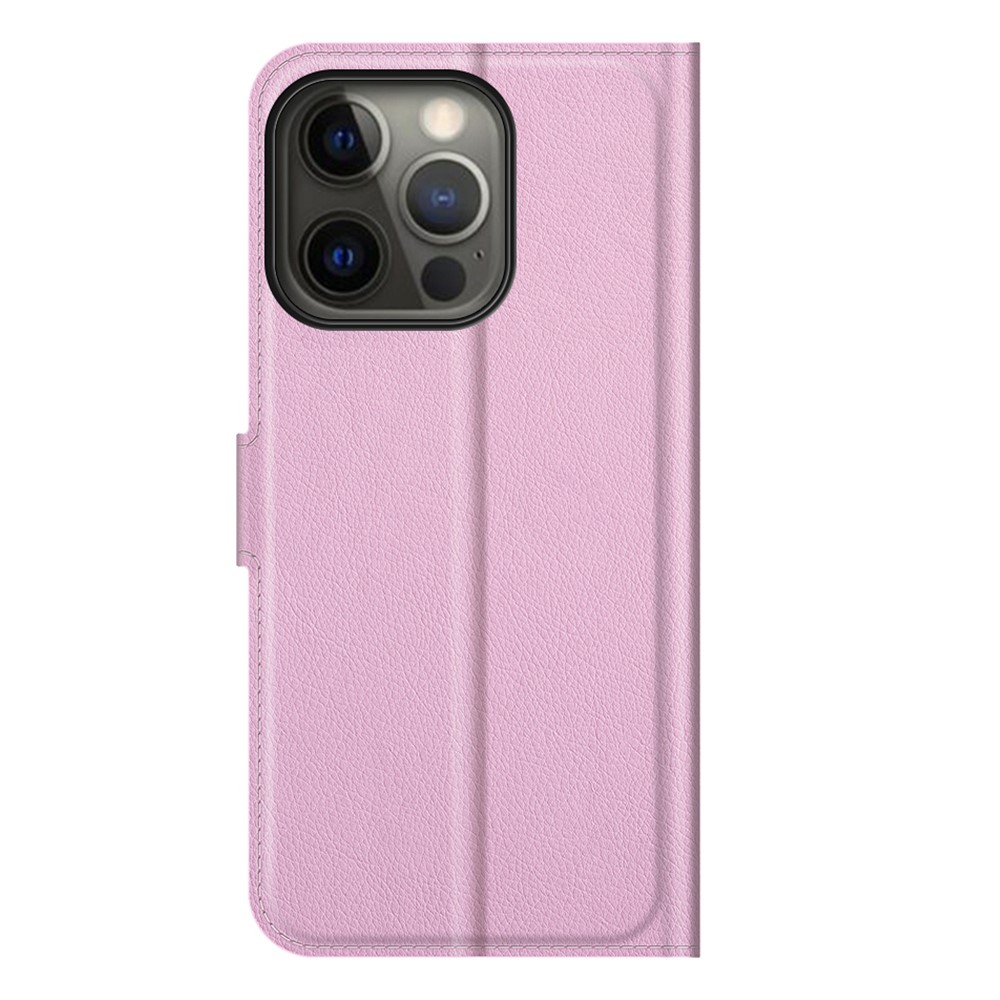  iPhone 13 Pro - Litchi Lder Fodral - Ljus Rosa - Teknikhallen.se