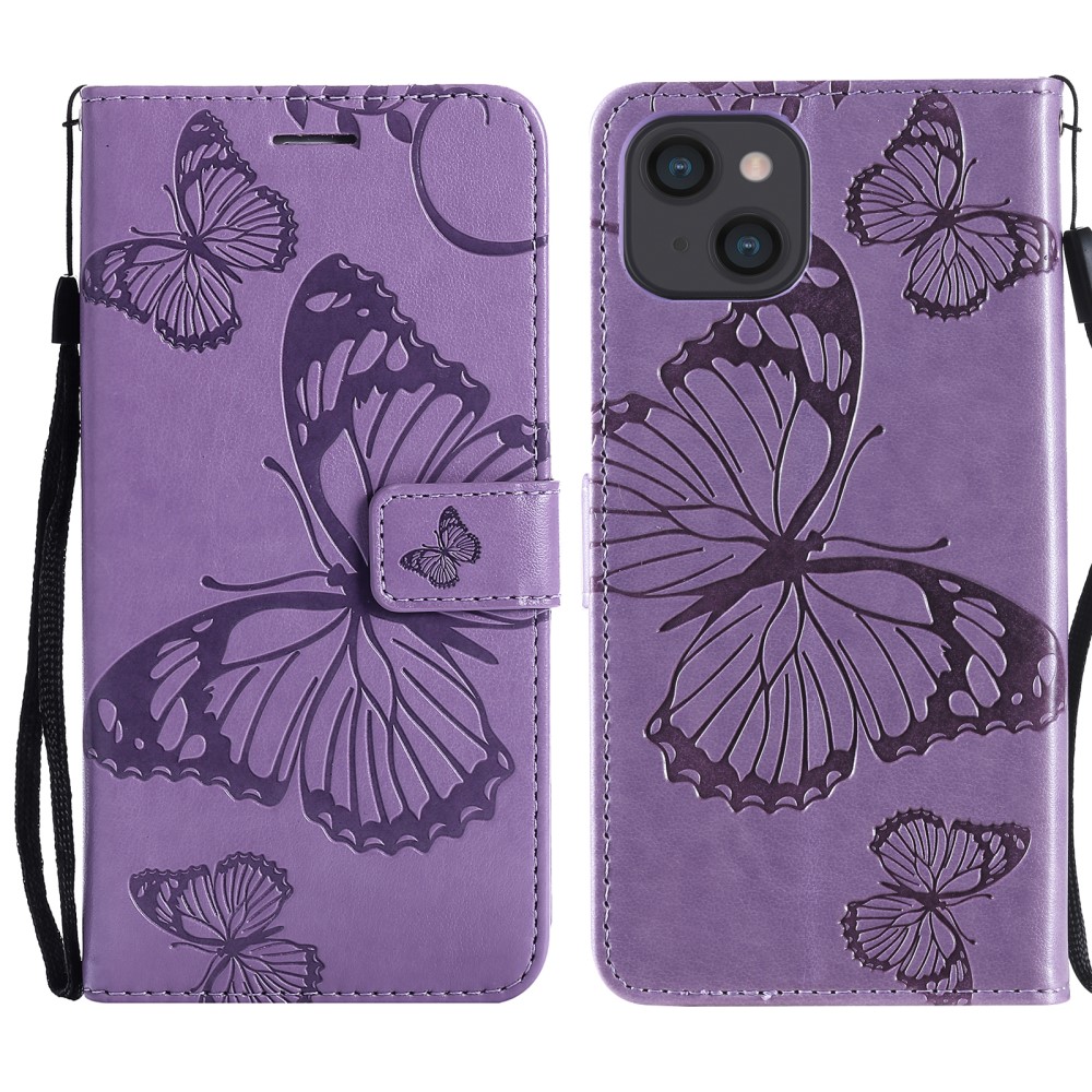  iPhone 13 Mini - Butterfly Lder Fodral - Lila - Teknikhallen.se