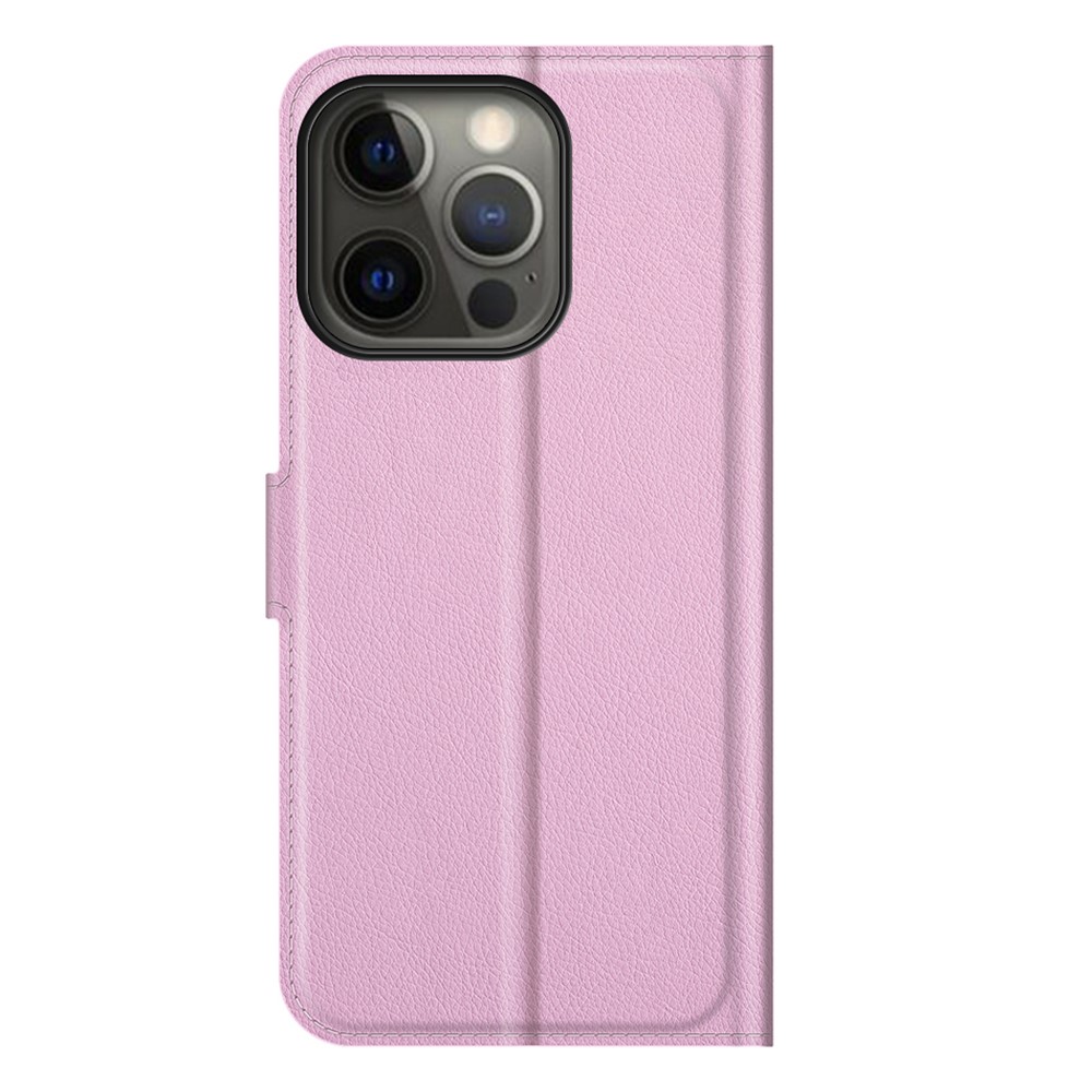  iPhone 13 Pro Max - Litchi Slim Läder Fodral - Ljus Rosa - Teknikhallen.se