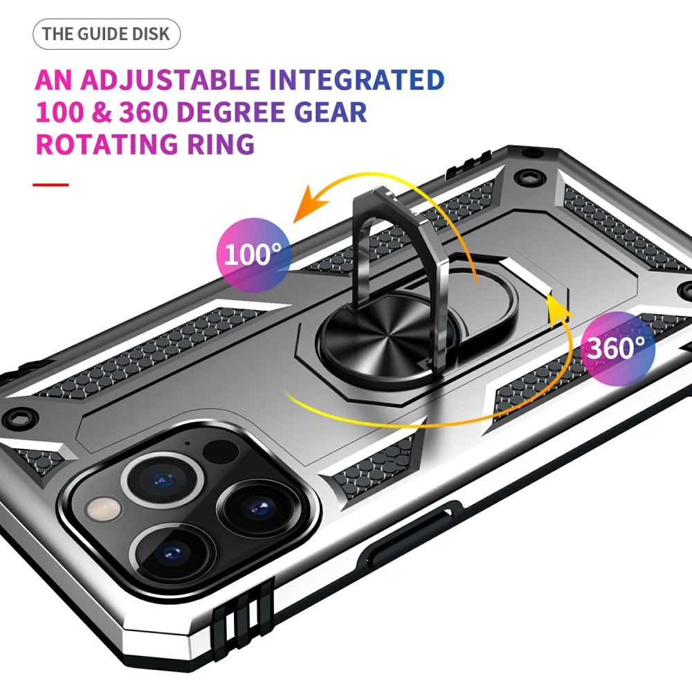  iPhone 13 Pro Max - Shockproof Hybrid Armor Ring Skal - Silver - Teknikhallen.se