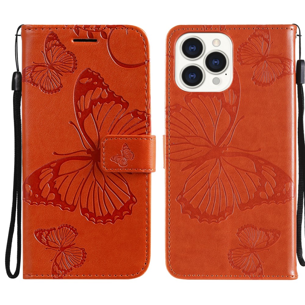  iPhone 13 Pro Max - Butterfly Lder Fodral - Orange - Teknikhallen.se