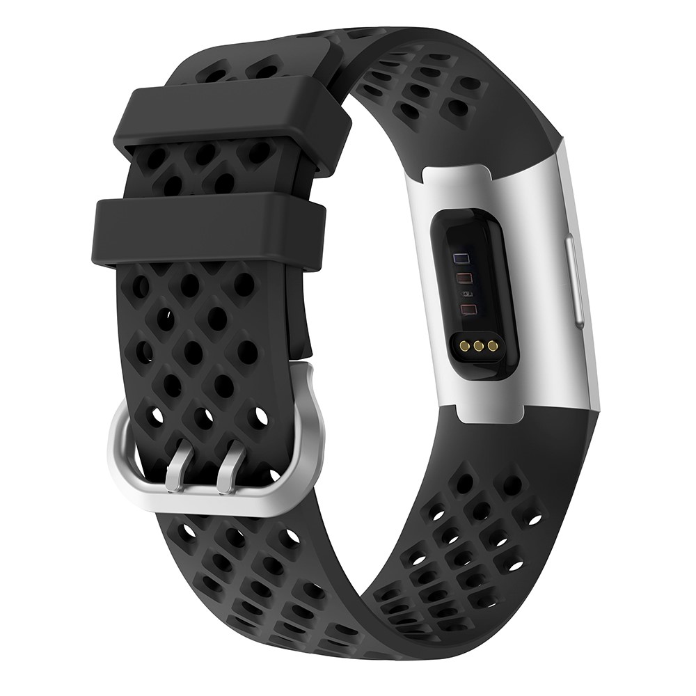  Silikon Armband Ihligt Fitbit Charge 3 / 4 Svart - Teknikhallen.se