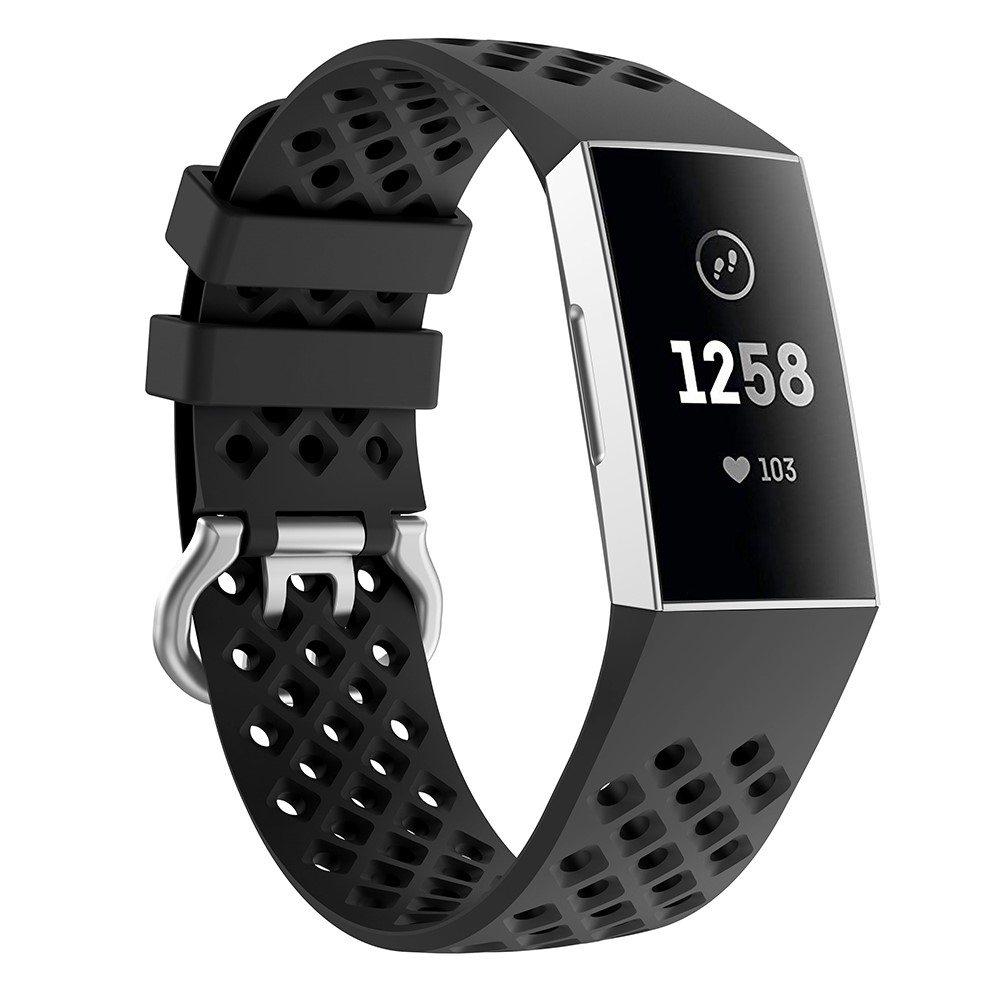  Silikon Armband Ihligt Fitbit Charge 3 / 4 Svart - Teknikhallen.se